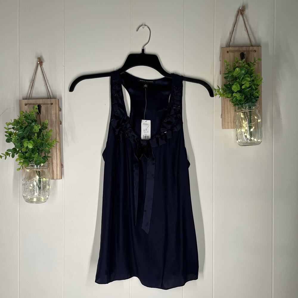 Vintage Banana Republic Women's Navy Silk Hand Beaded Tank Top Medium NWT 2010